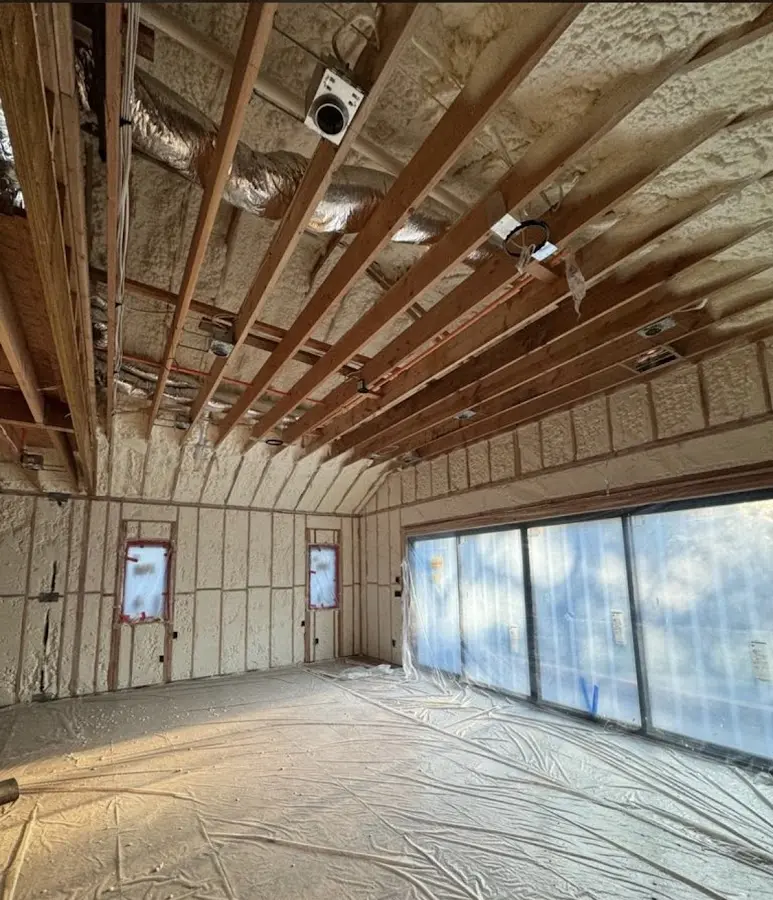 Interior walls and ceiling insulated with spray foam during new construction in Rusk